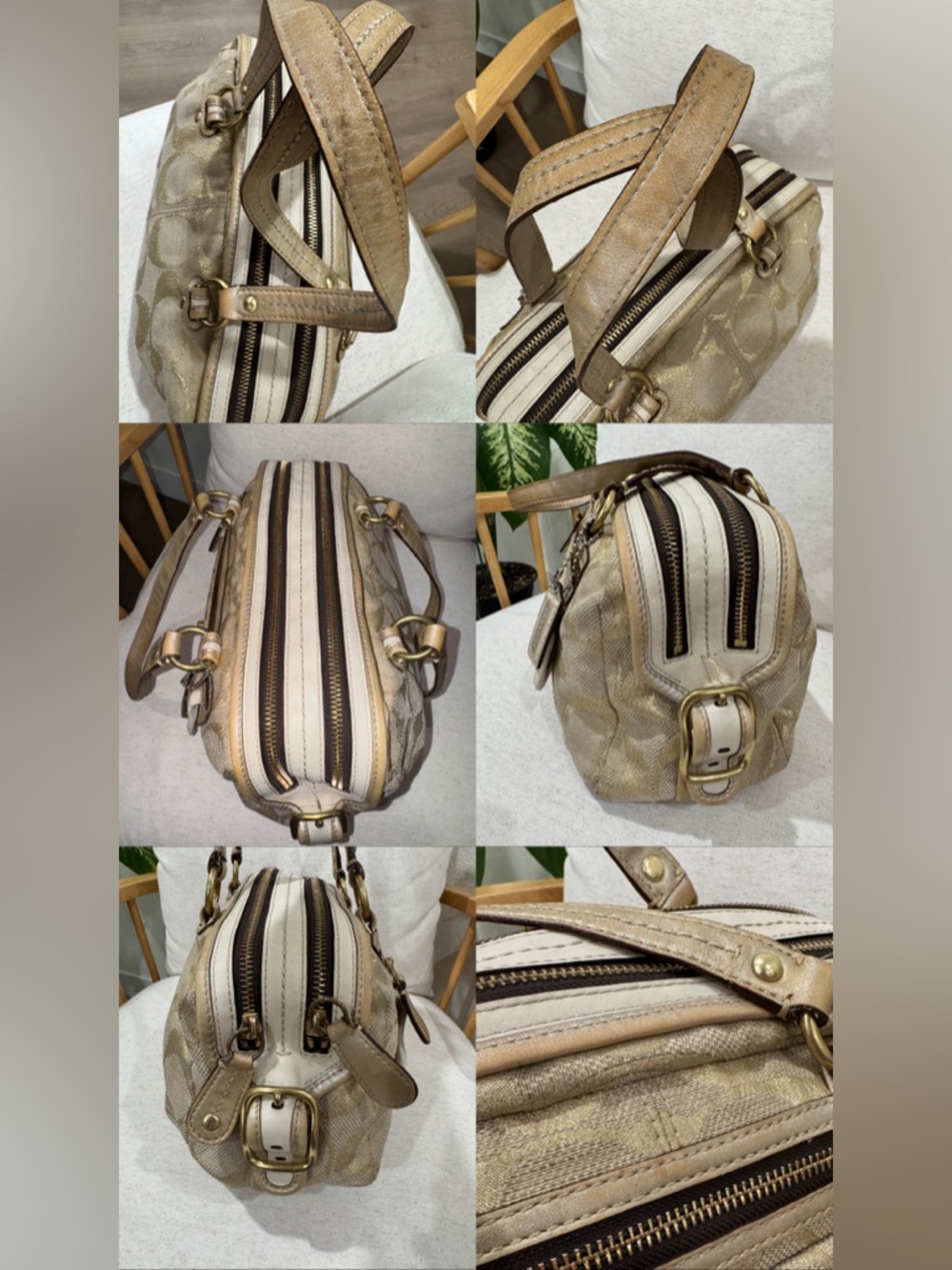 Coach VTG Metallic Gold Bonnie Linen Lurex Satchel Shoulder Handbag Purse #13502 - Picture 13 of 17